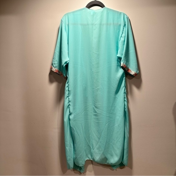 LulaRoe Sheer Open Front Long Duster Batwing Sleeve Mint Embroidered Detail (B) - Picture 9 of 16